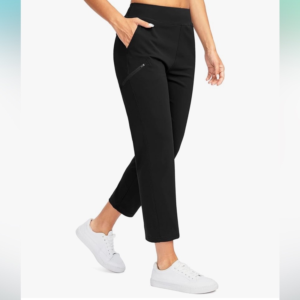 Santiny Women’s Black High Waist Stretch 7/8 Ankle Golf / Athletic Pants - Picture 2 of 13